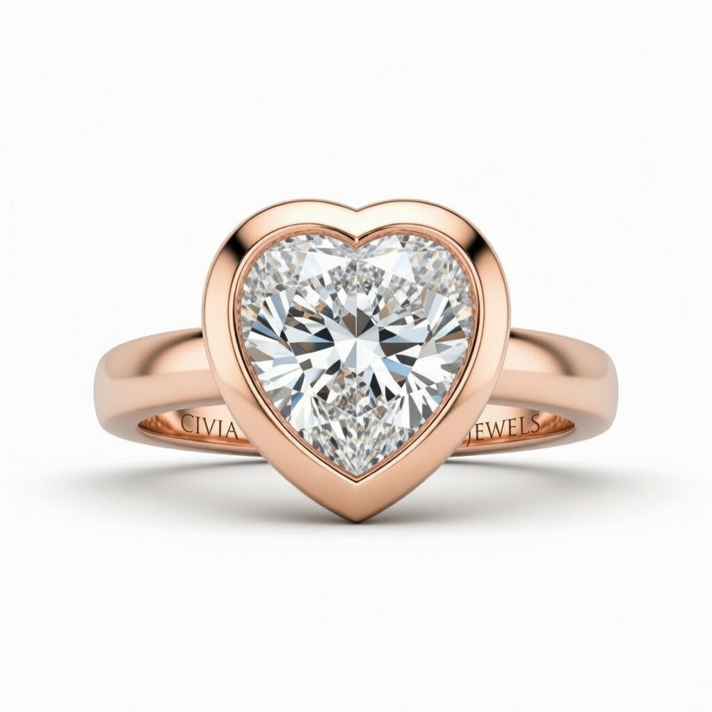 Rose Gold Heart Cut Bezel Set Solitaire Engagement Ring