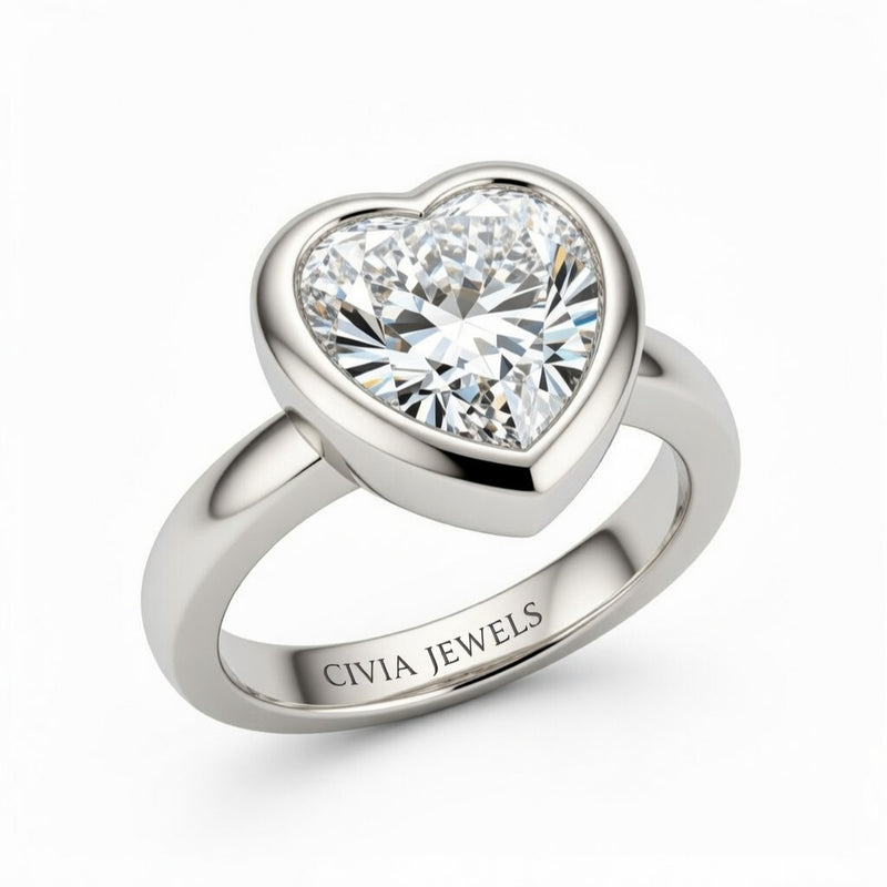 Silver Heart Cut Bezel Set Solitaire Engagement Ring