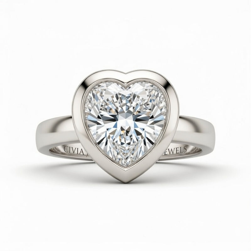 White Gold Heart Cut Bezel Set Solitaire Engagement Ring