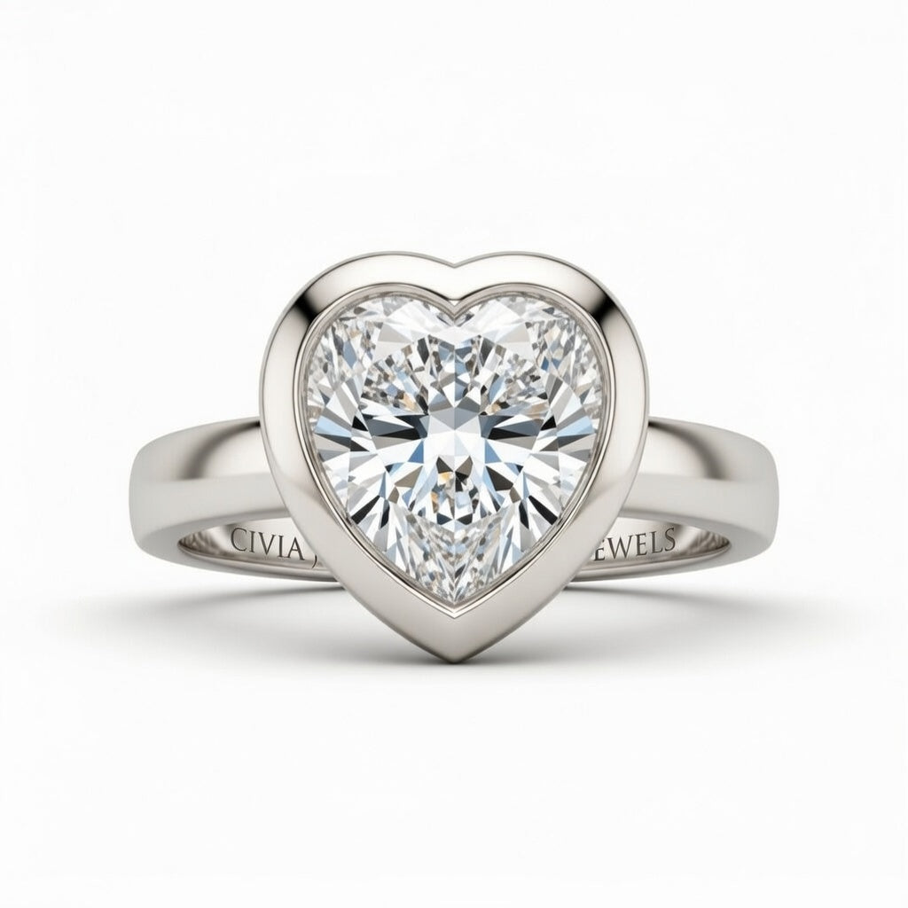 White Gold Heart Cut Bezel Set Solitaire Engagement Ring