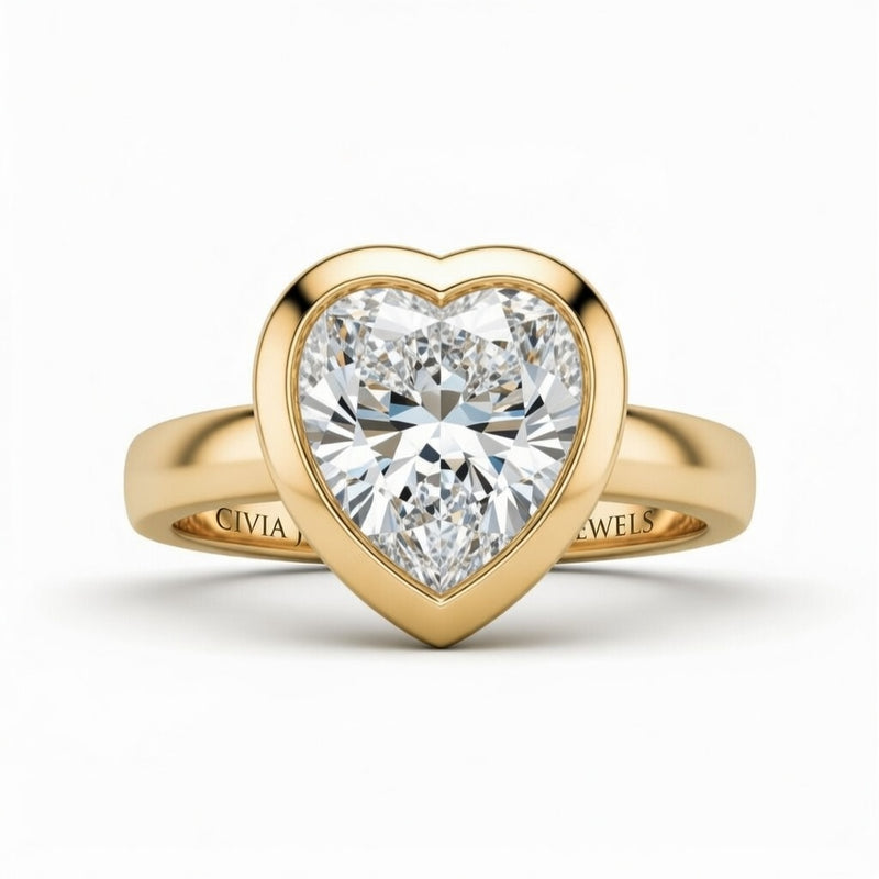 Yellow Gold Heart Cut Bezel Set Solitaire Engagement Ring