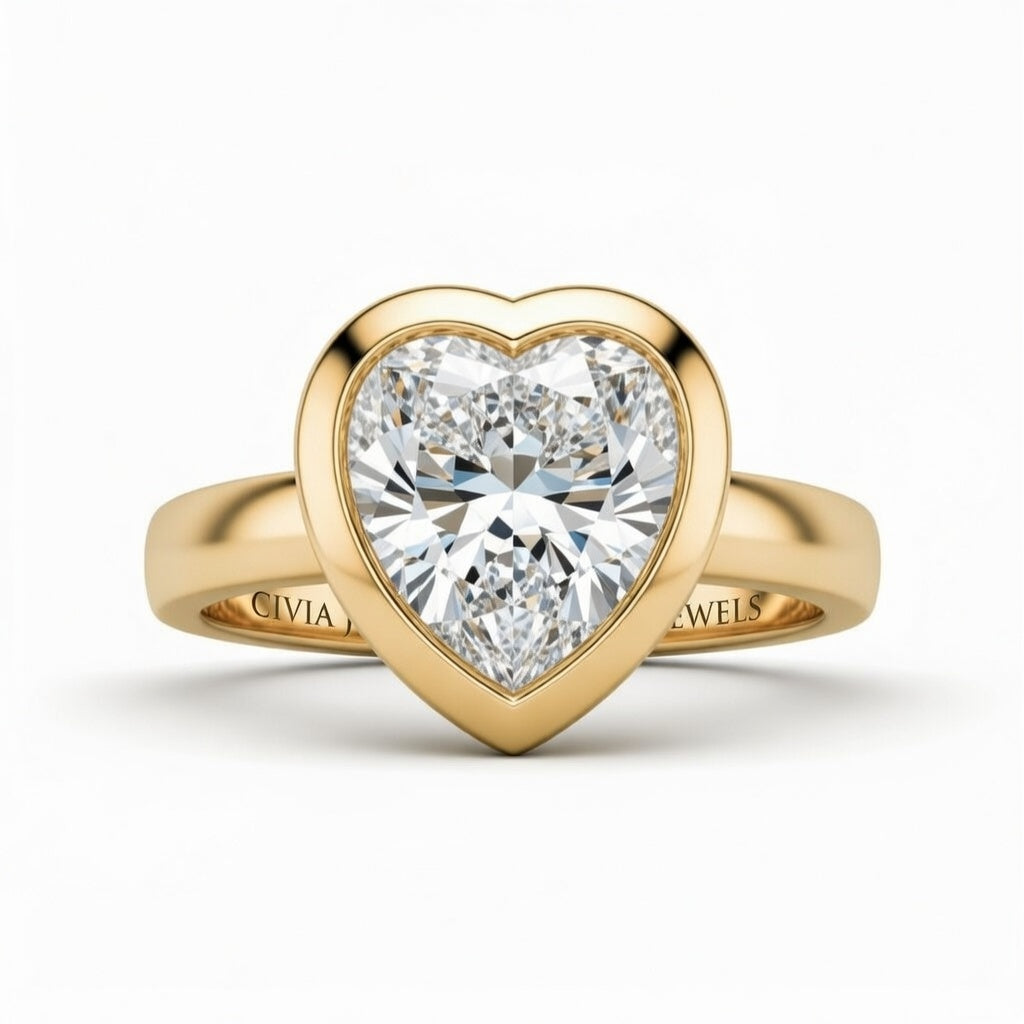 Yellow Gold Heart Cut Bezel Set Solitaire Engagement Ring