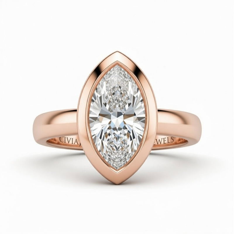 Rose Gold Marquise Cut Bezel Set Solitaire Engagement Ring