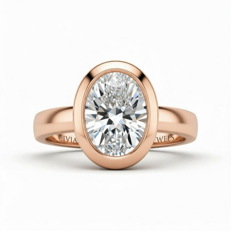 Rose Gold Oval Cut Bezel Set Solitaire Engagement Ring
