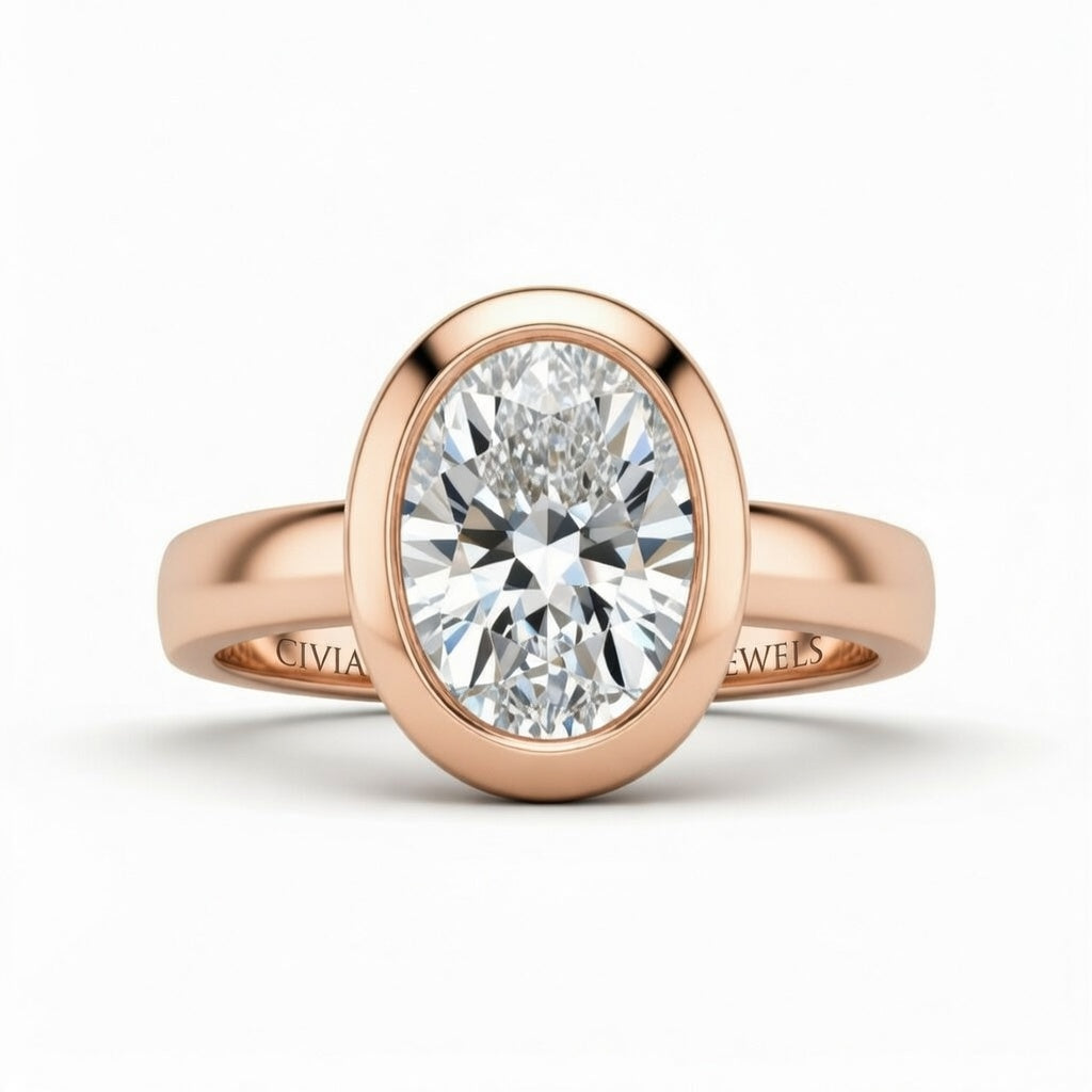 Rose Gold Oval Cut Bezel Set Solitaire Engagement Ring