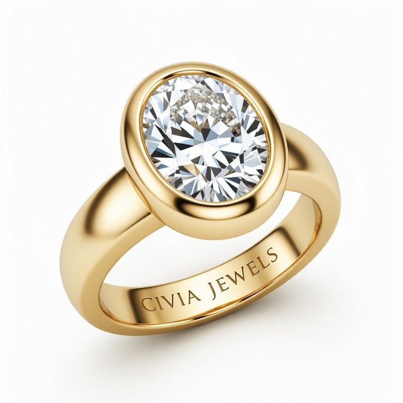 Yellow Gold Oval Cut Bezel Set Solitaire Engagement Ring