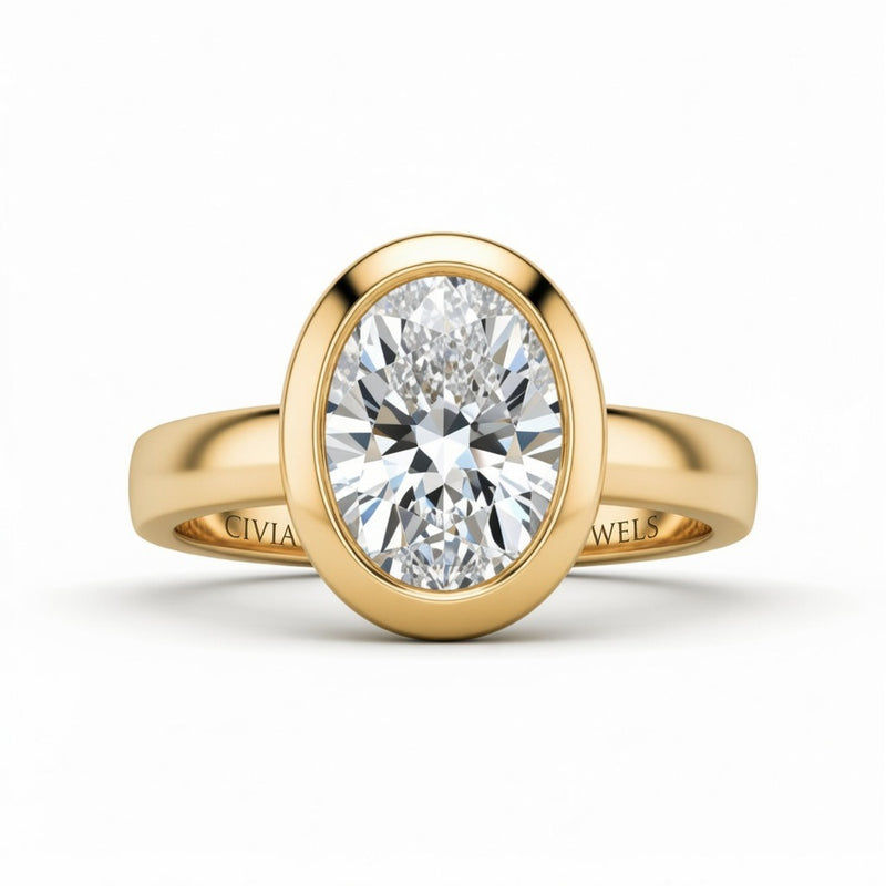 Yellow Gold Oval Cut Bezel Set Solitaire Engagement Ring