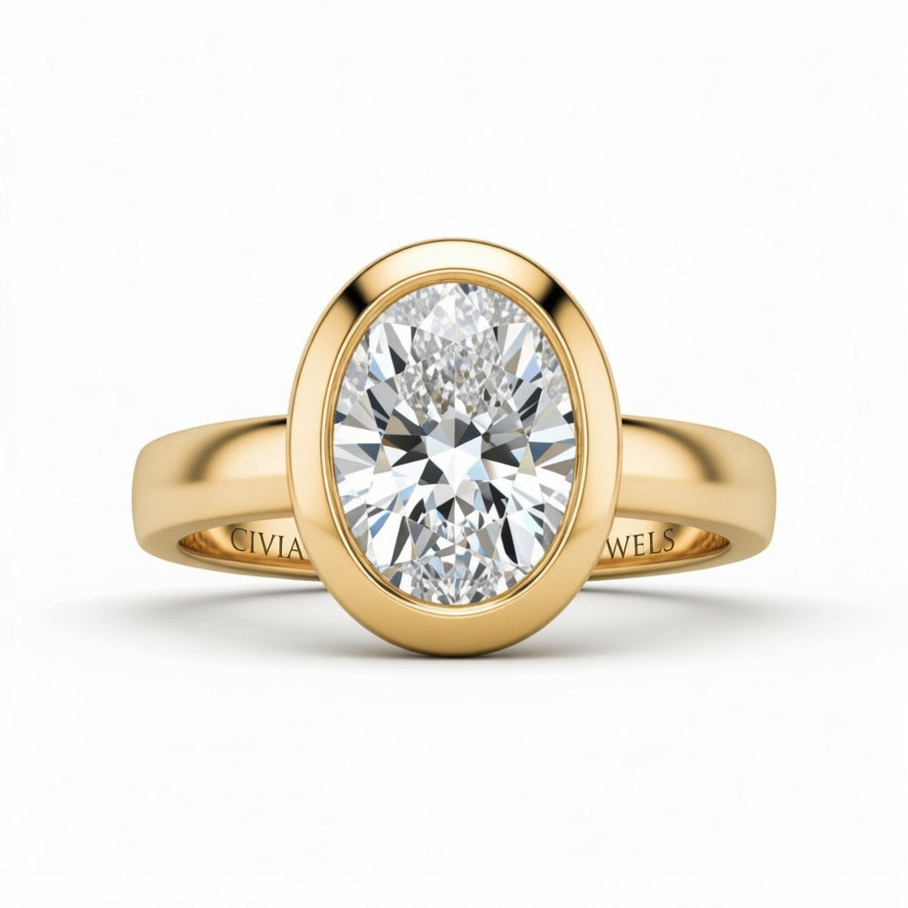 Yellow Gold Oval Cut Bezel Set Solitaire Engagement Ring