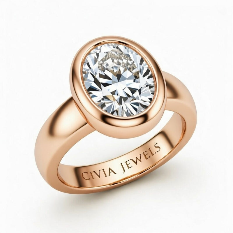 Rose Gold Oval Cut Bezel Set Solitaire Engagement Ring