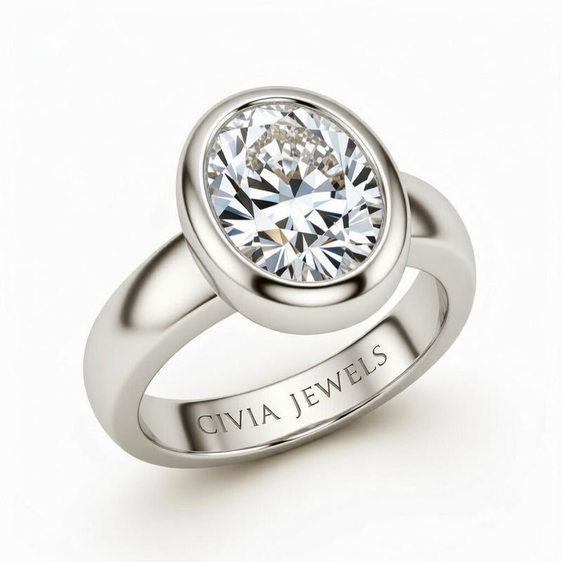 White Gold Oval Cut Bezel Set Solitaire Engagement Ring