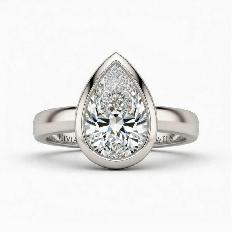 White Gold Pear Cut Bezel Set Solitaire Engagement Ring