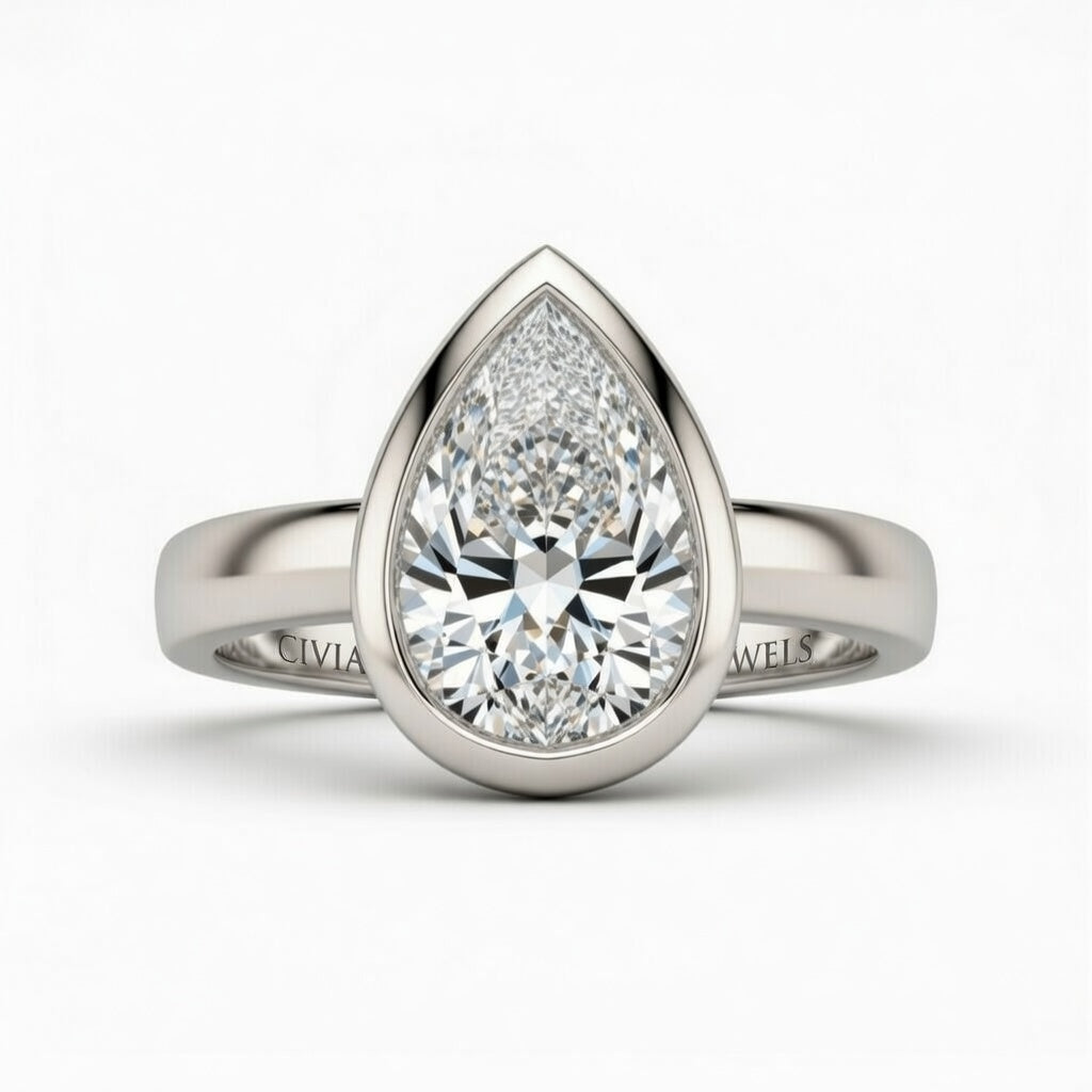 White Gold Pear Cut Bezel Set Solitaire Engagement Ring