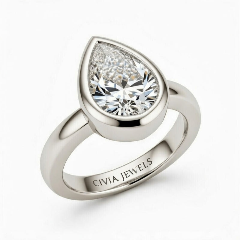 White Gold Pear Cut Bezel Set Solitaire Engagement Ring