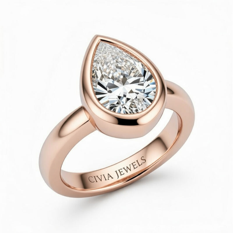 Rose Gold Pear Cut Bezel Set Solitaire Engagement Ring