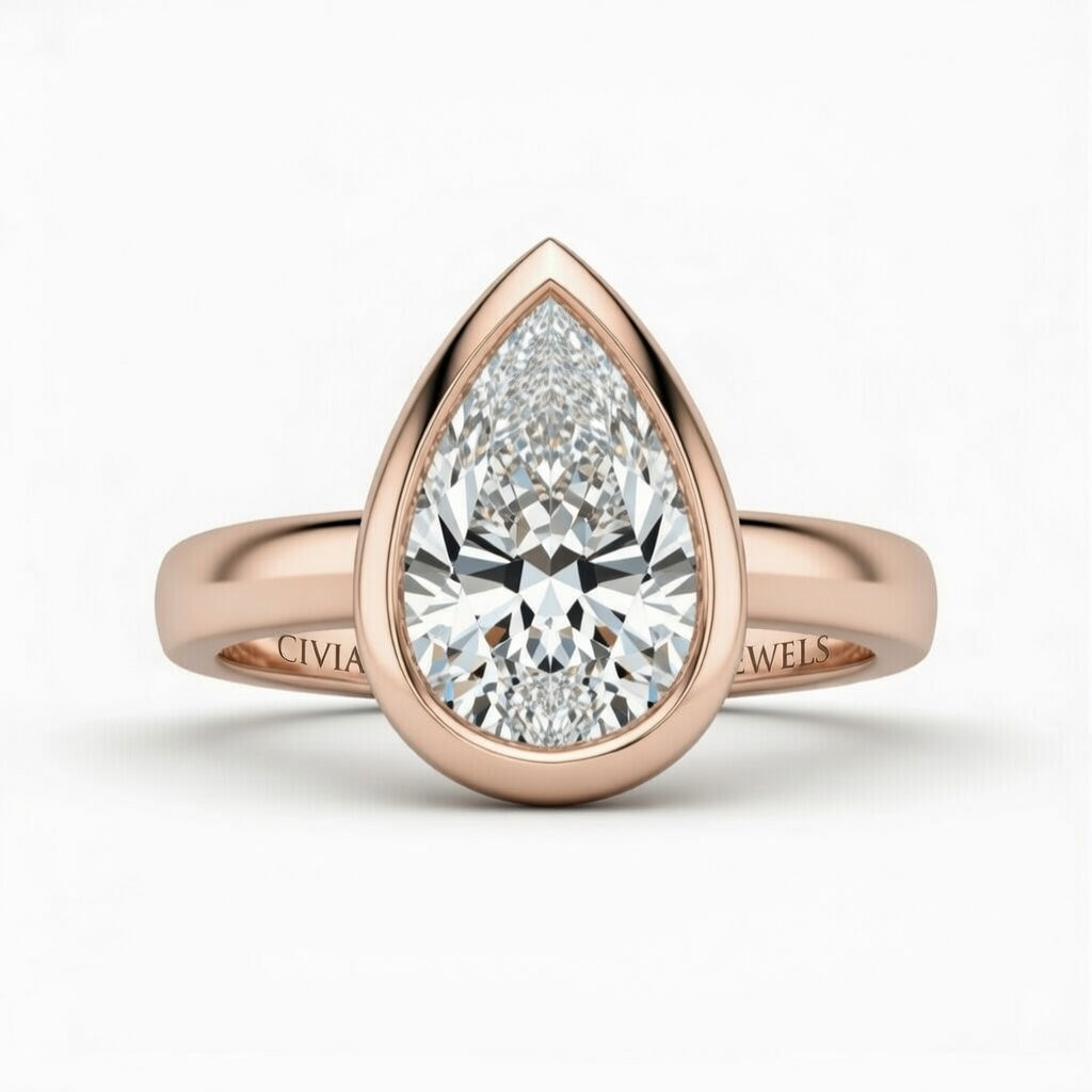 Rose Gold Pear Cut Bezel Set Solitaire Engagement Ring