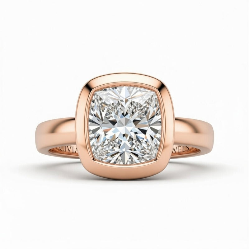 Rose Gold Princess Cut Bezel Set Solitaire Engagement Ring