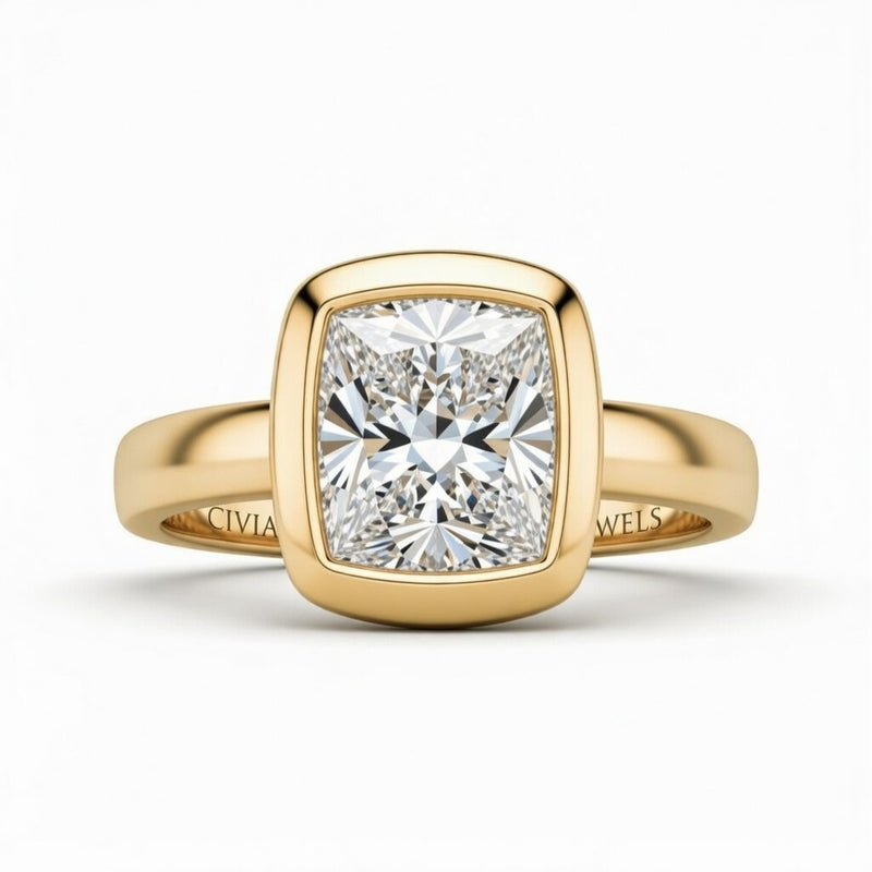 Yellow Gold Princess Cut Bezel Set Solitaire Engagement Ring
