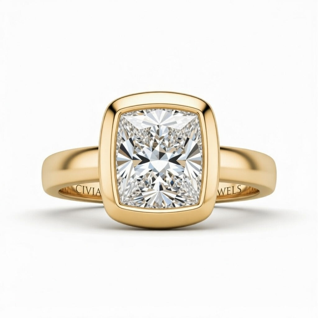 Yellow Gold Princess Cut Bezel Set Solitaire Engagement Ring