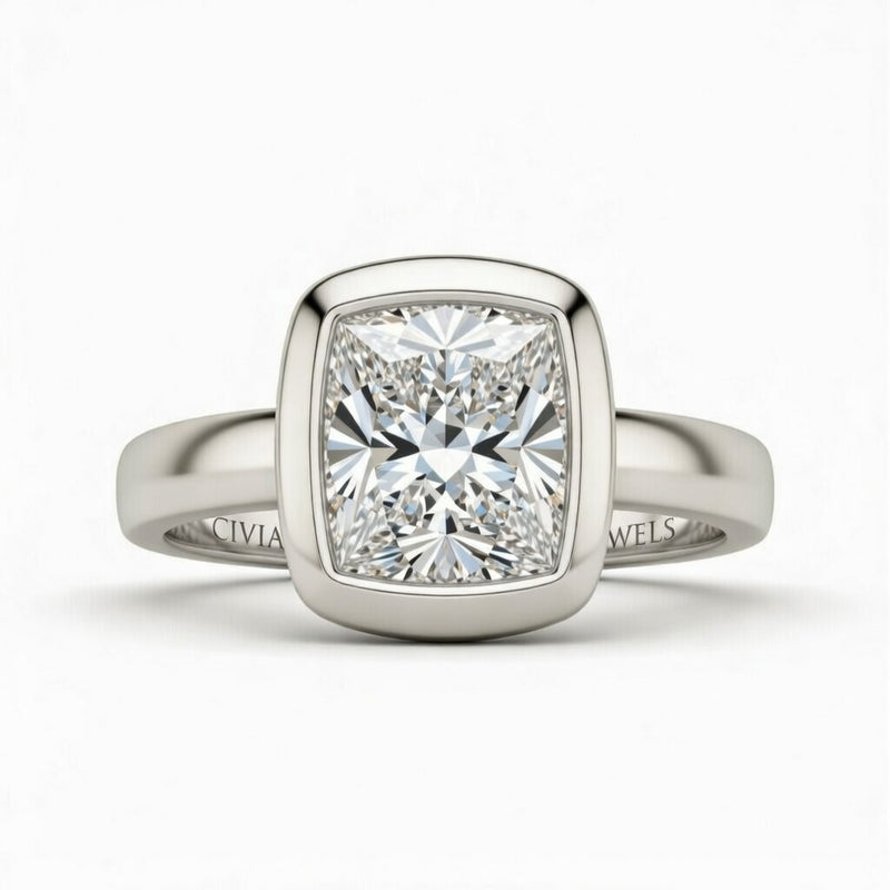 White Gold Princess Cut Bezel Set Solitaire Engagement Ring