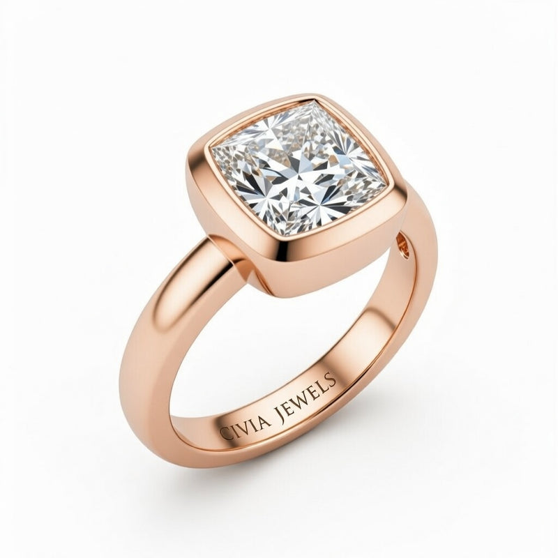 Rose Gold Princess Cut Bezel Set Solitaire Engagement Ring