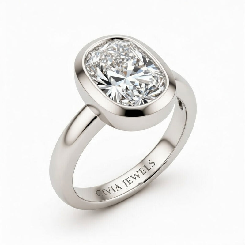 Silver Radiant Cut Bezel Set Solitaire Engagement Ring
