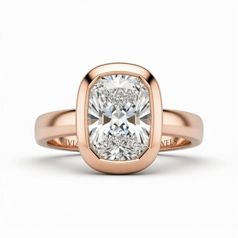 Rose Gold Radiant Cut Bezel Set Solitaire Engagement Ring