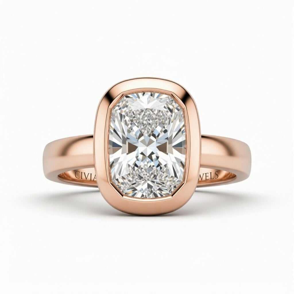 Rose Gold Radiant Cut Bezel Set Solitaire Engagement Ring