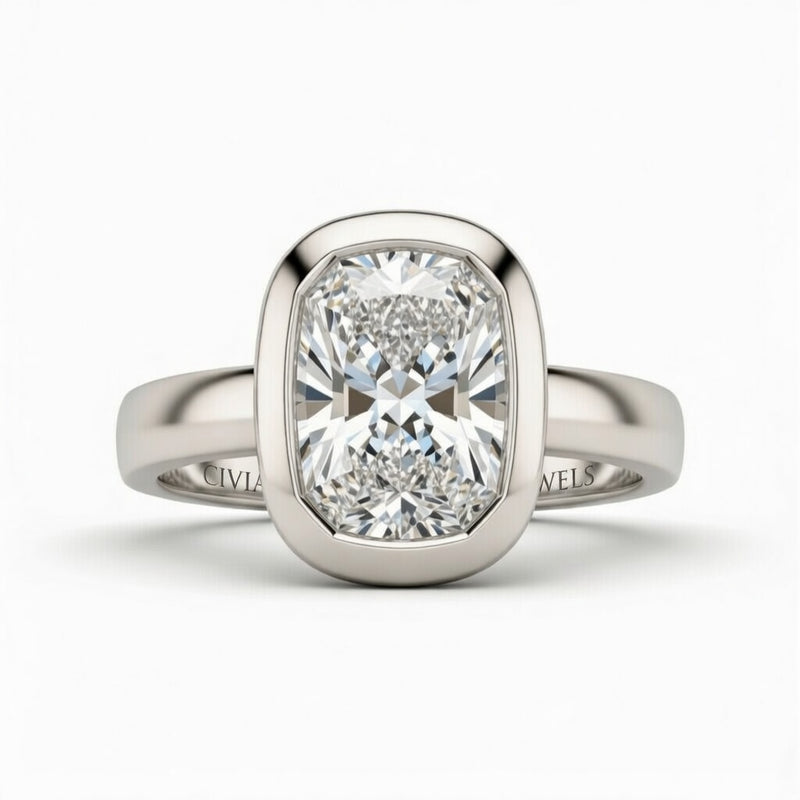 White Gold Radiant Cut Bezel Set Solitaire Engagement Ring