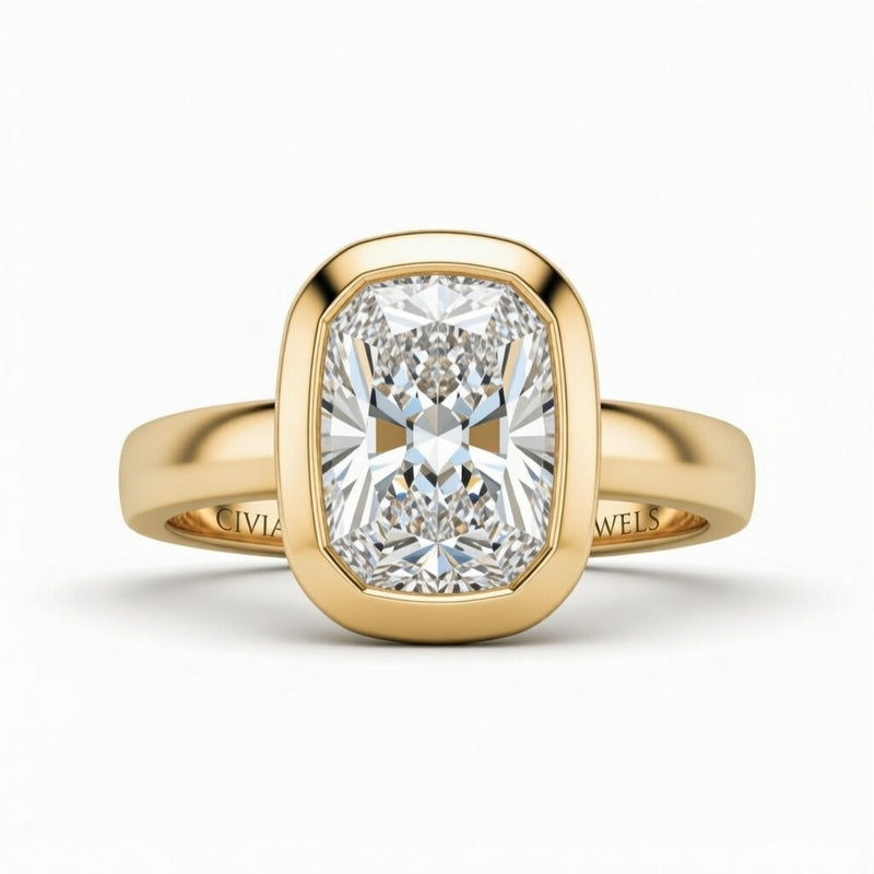 Yellow Gold Radiant Cut Bezel Set Solitaire Engagement Ring
