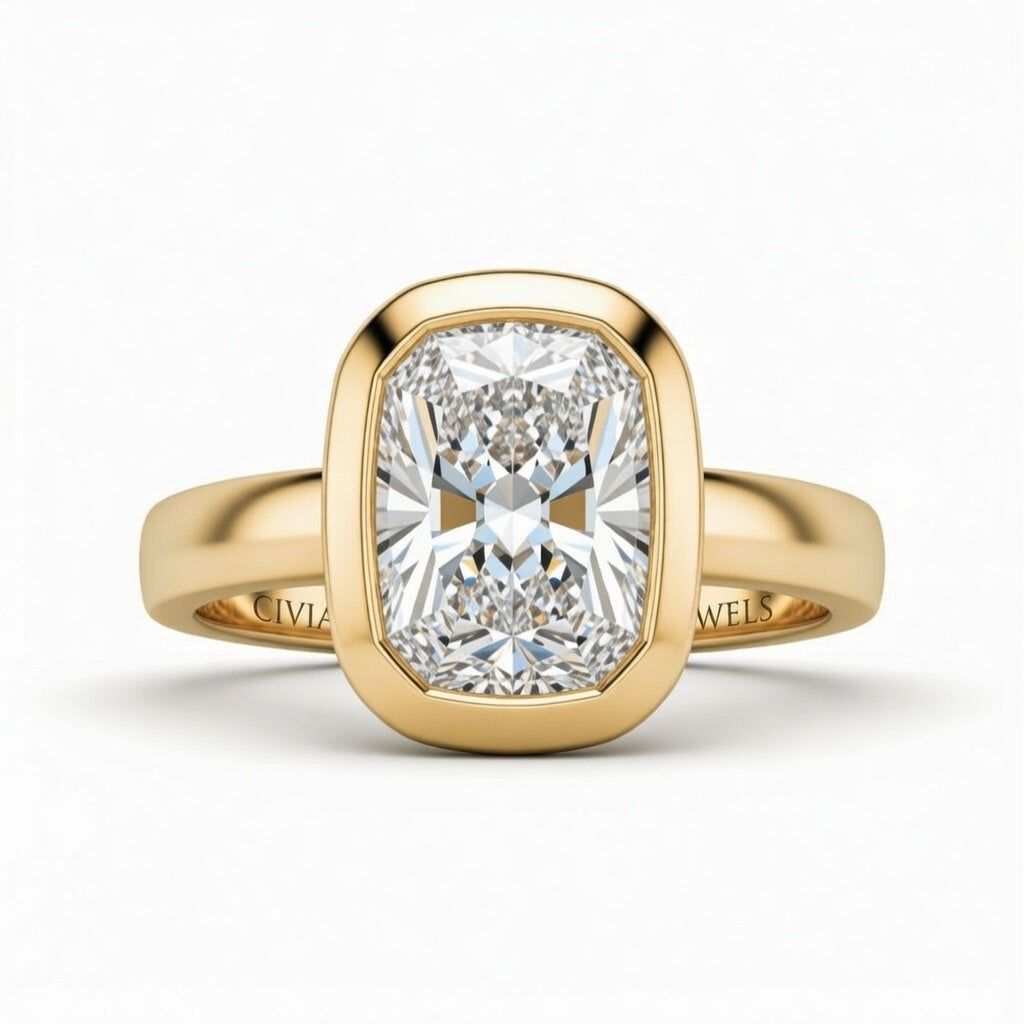 Yellow Gold Radiant Cut Bezel Set Solitaire Engagement Ring