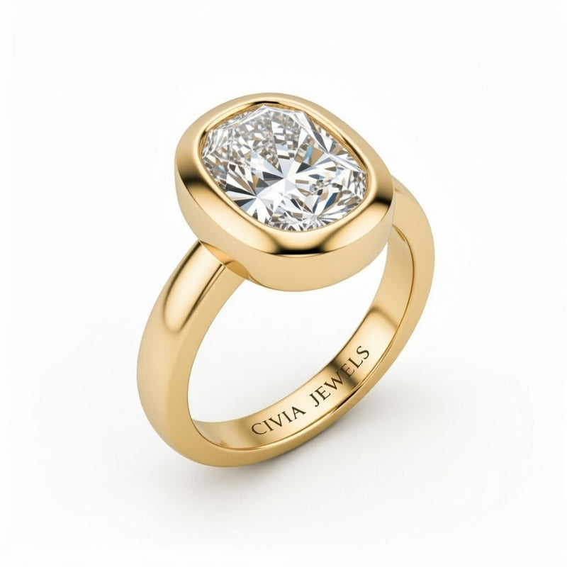 Yellow Gold Radiant Cut Bezel Set Solitaire Engagement Ring