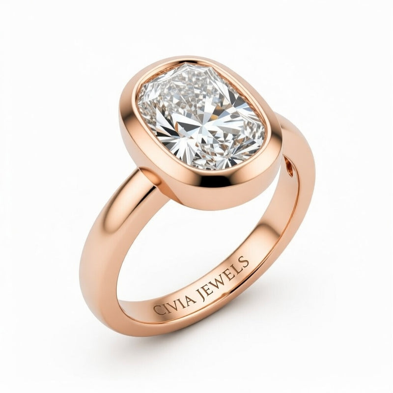 Rose Gold Radiant Cut Bezel Set Solitaire Engagement Ring