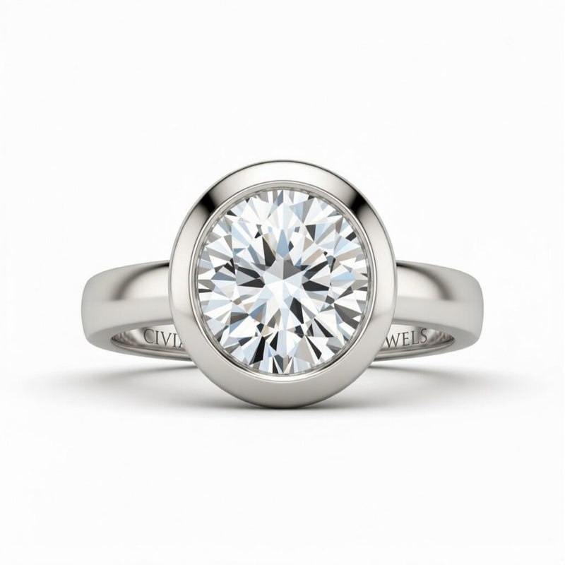 White Gold Round Cut Bezel Set Solitaire Engagement Ring