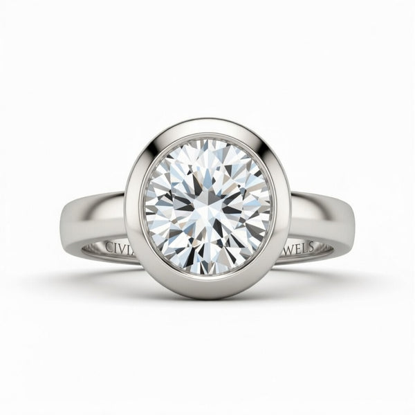 Silver Round Cut Bezel Set Solitaire Engagement Ring