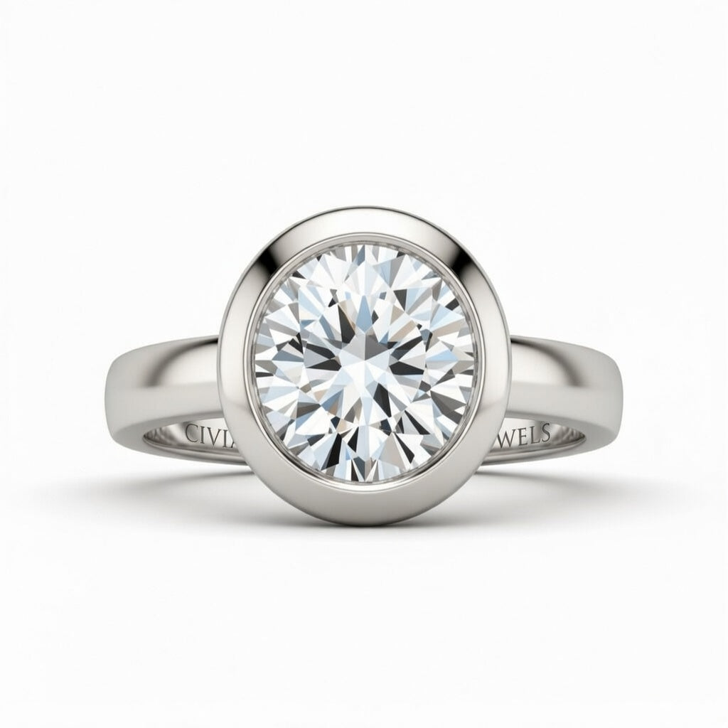 Silver Round Cut Bezel Set Solitaire Engagement Ring