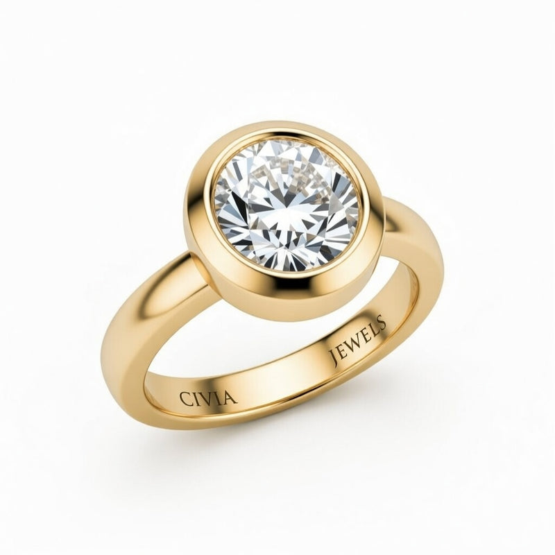 Yellow Gold Round Cut Bezel Set Solitaire Engagement Ring