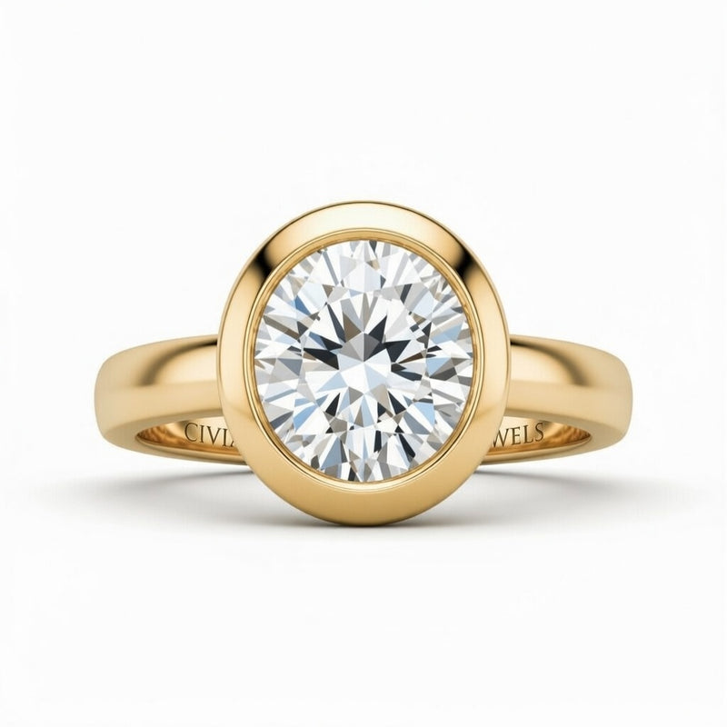 Yellow Gold Round Cut Bezel Set Solitaire Engagement Ring