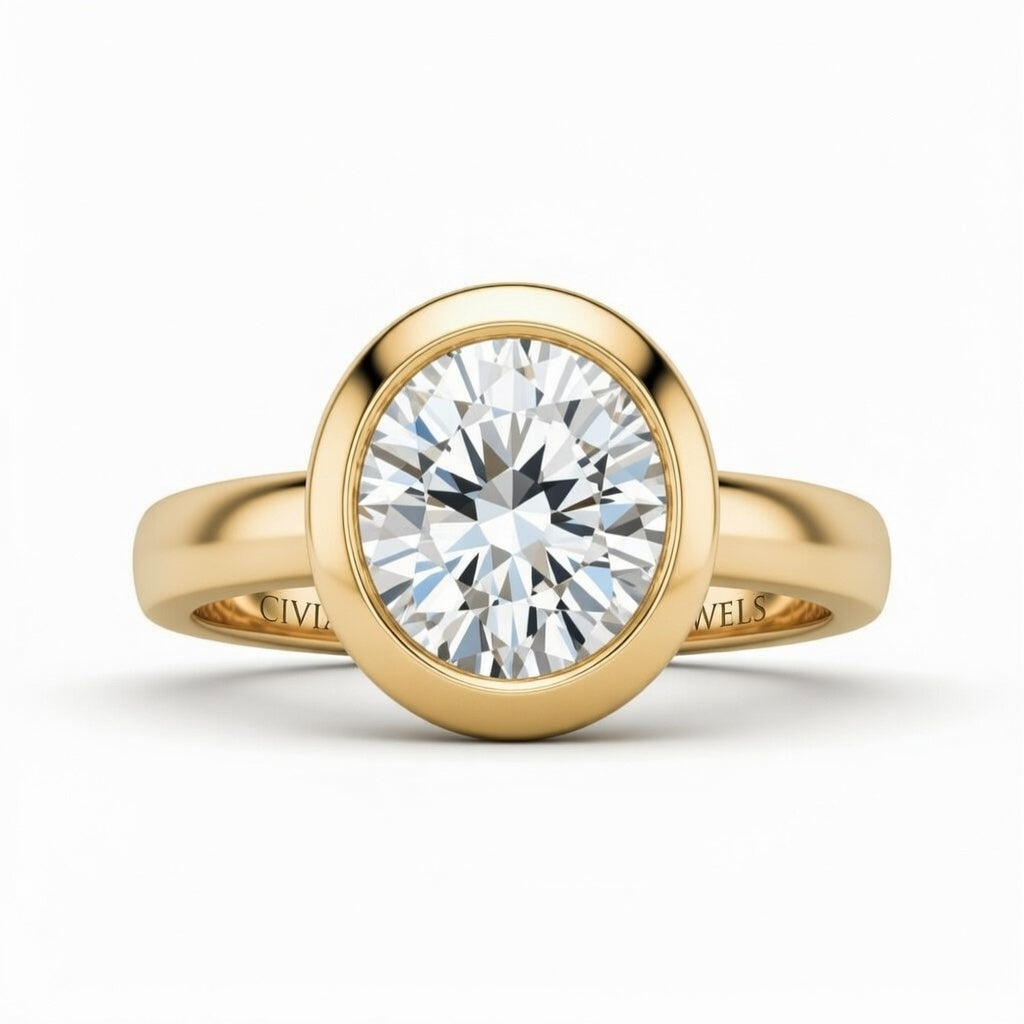 Yellow Gold Round Cut Bezel Set Solitaire Engagement Ring