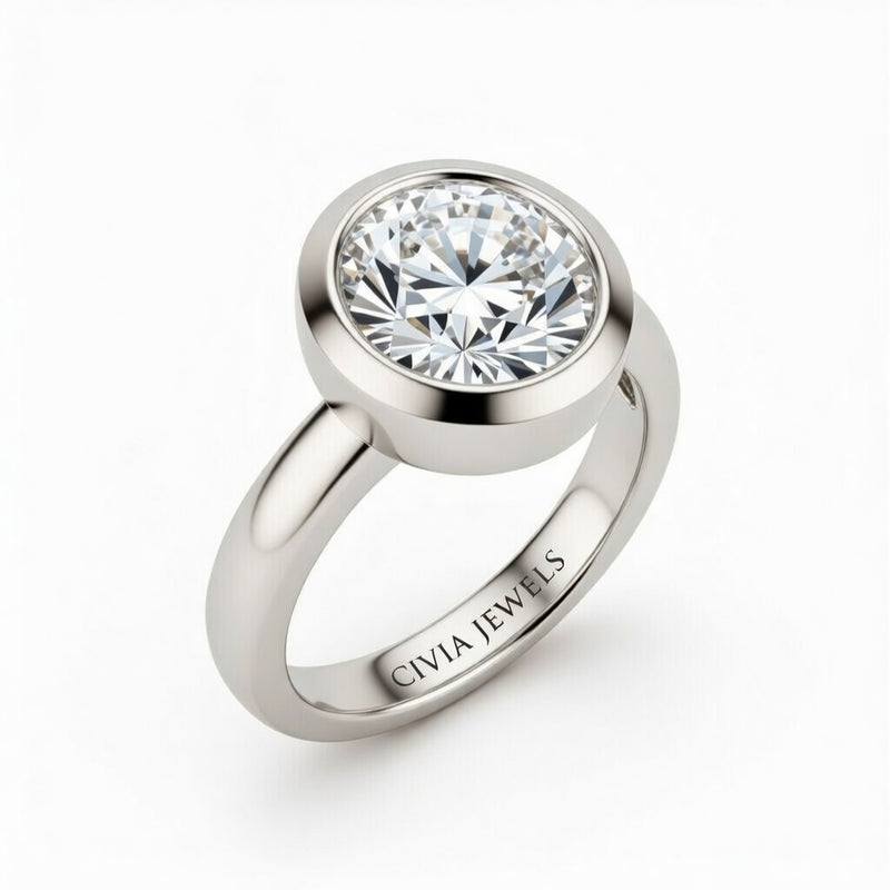 White Gold Round Cut Bezel Set Solitaire Engagement Ring