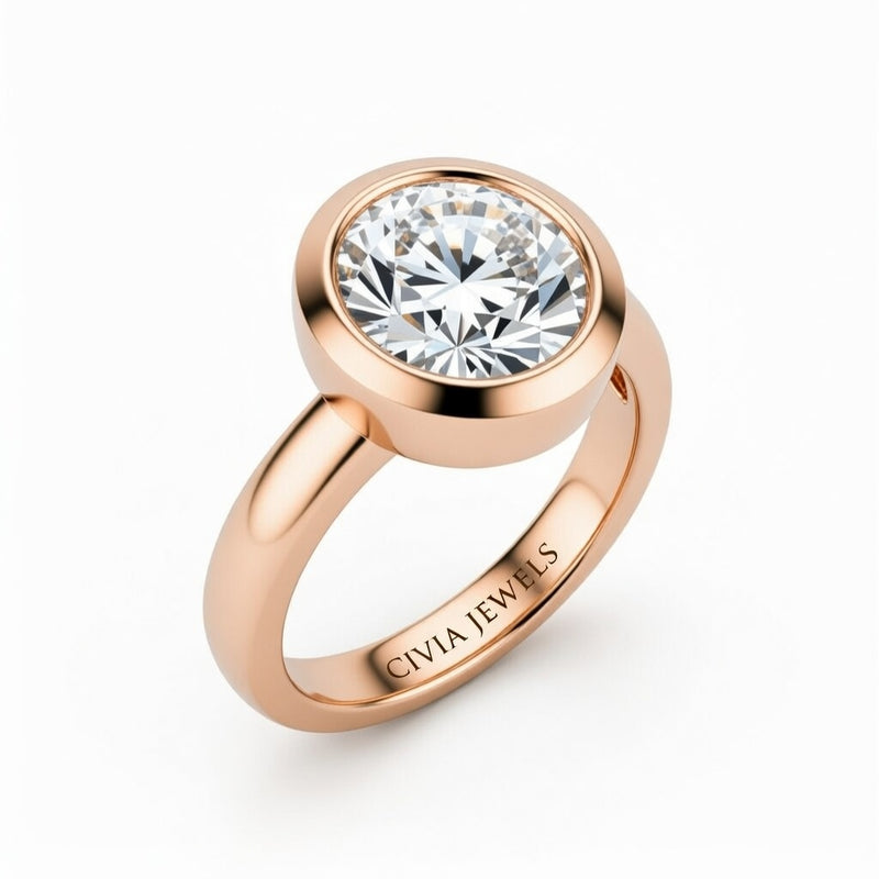Rose Gold Round Cut Bezel Set Solitaire Engagement Ring
