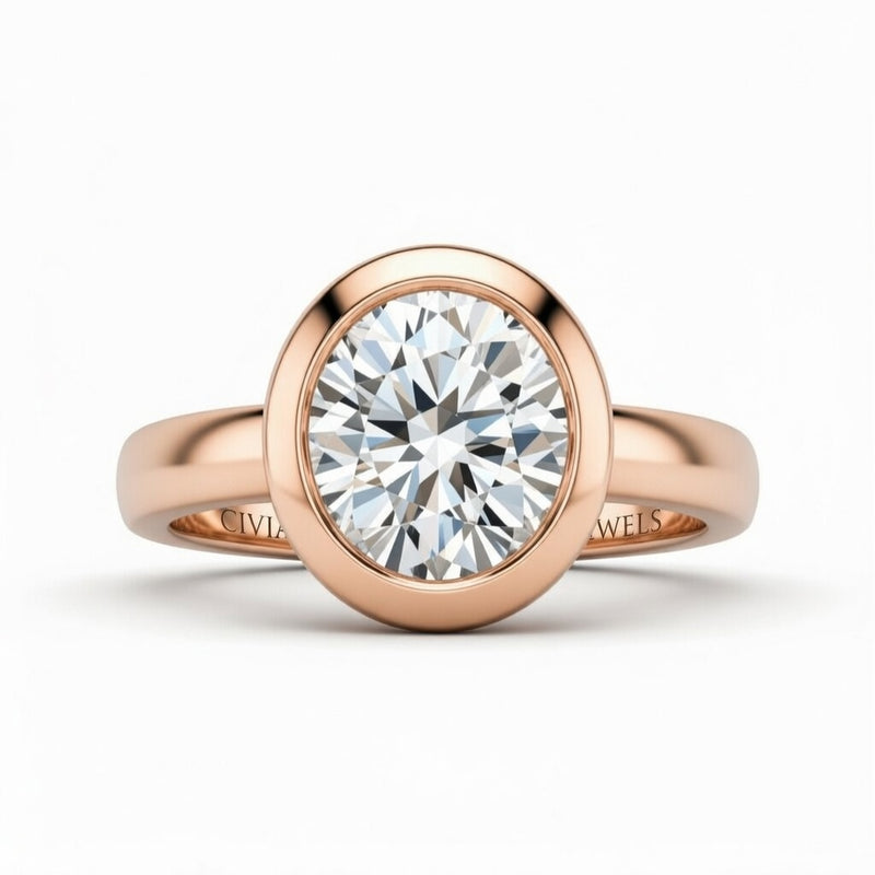 Rose Gold Round Cut Bezel Set Solitaire Engagement Ring