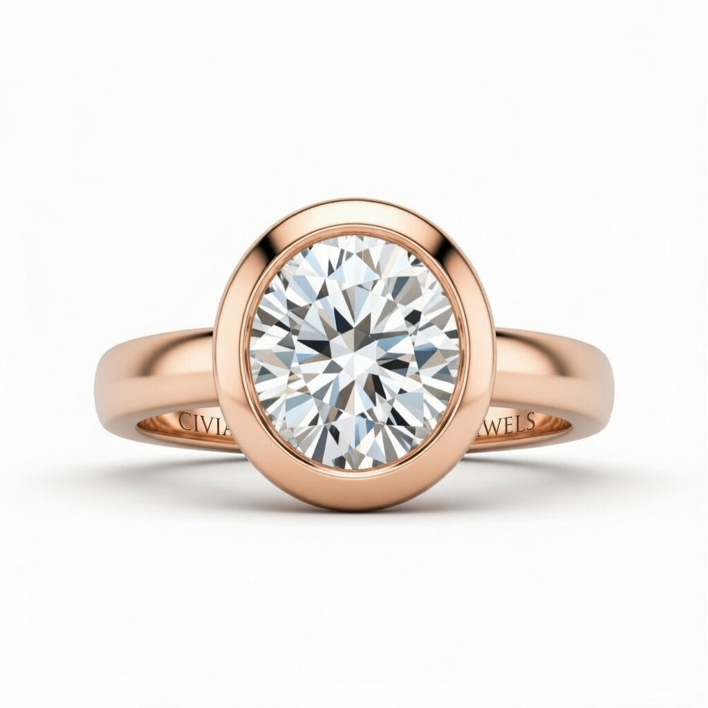 Rose Gold Round Cut Bezel Set Solitaire Engagement Ring