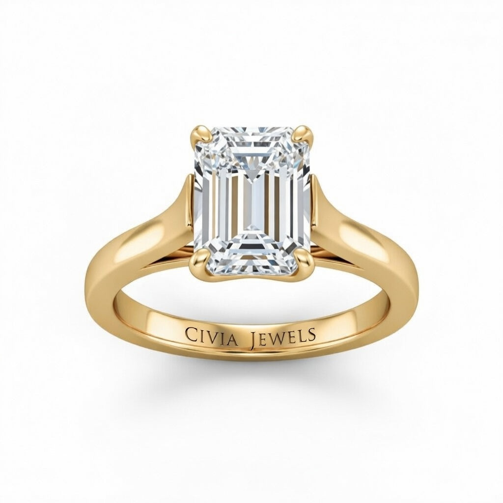 Yellow Gold Emerald Cut Solitaire Engagement Ring with Sleek Tapered Shank