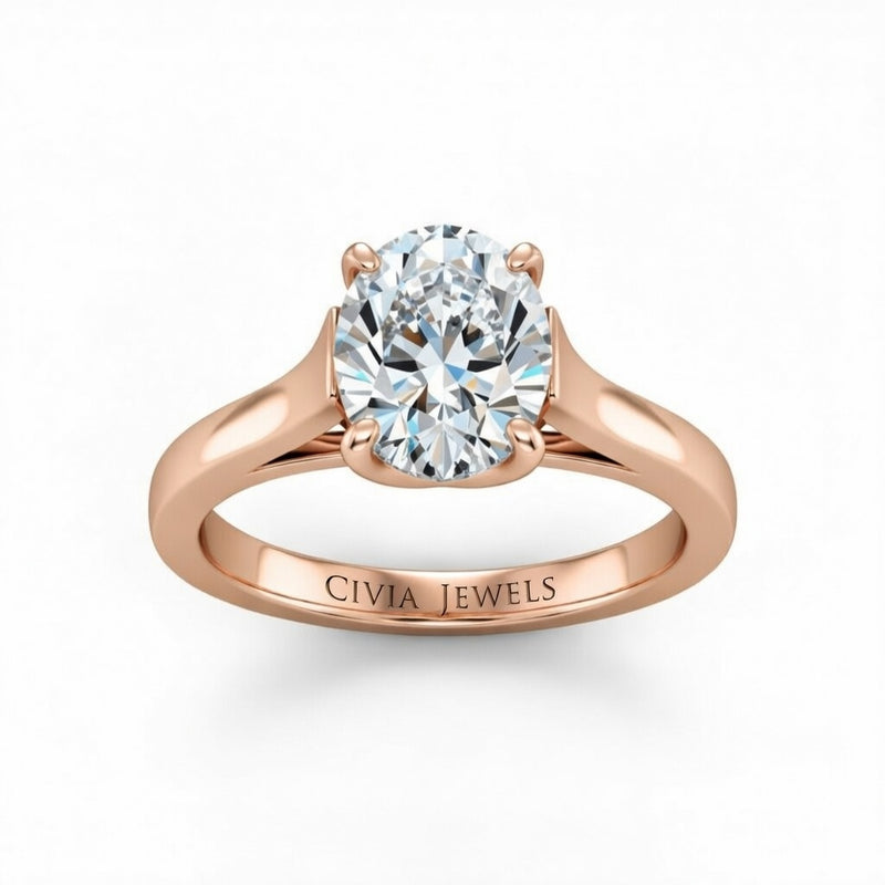 Rose Gold Oval Cut Solitaire Engagement Ring with Sleek Tapered Shank