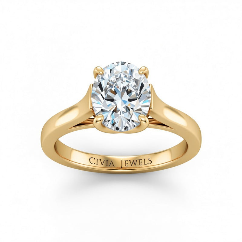 Yellow Gold Oval Cut Solitaire Engagement Ring with Sleek Tapered Shank