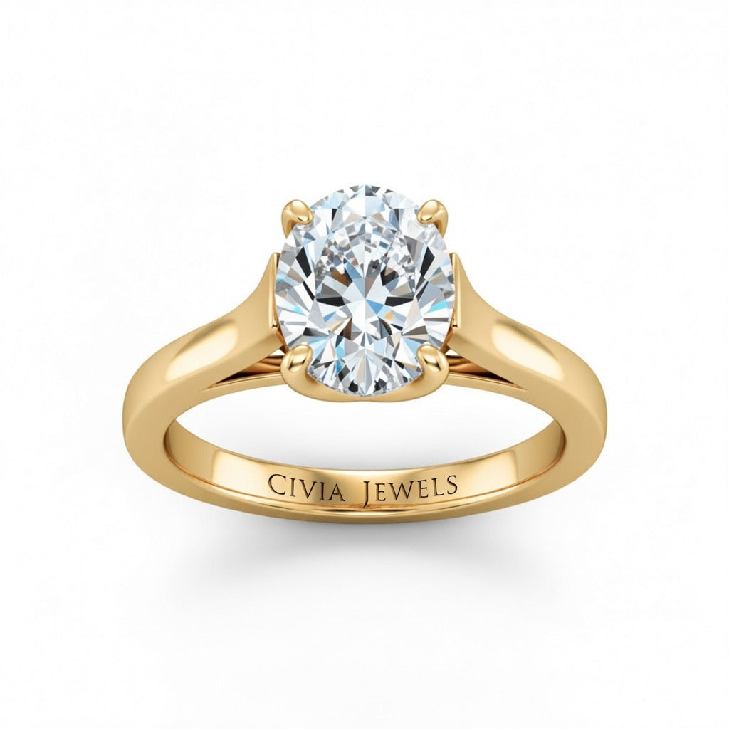 Yellow Gold Oval Cut Solitaire Engagement Ring with Sleek Tapered Shank