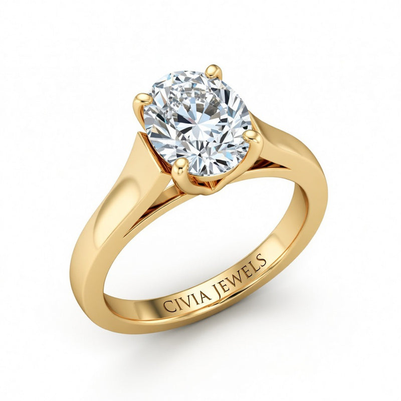 Yellow Gold Oval Cut Solitaire Engagement Ring with Sleek Tapered Shank