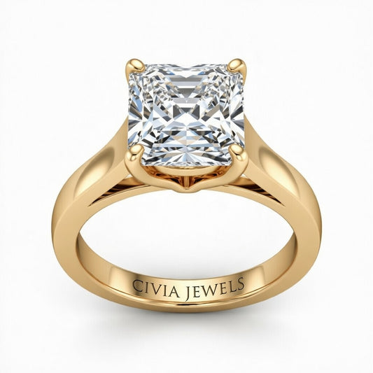 Yellow Gold Princess Cut Solitaire Engagement Ring with Sleek Tapered Shank