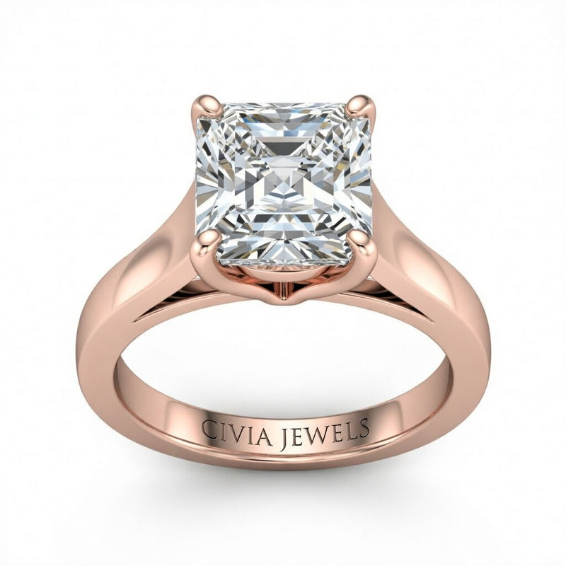 Rose Gold Princess Cut Solitaire Engagement Ring with Sleek Tapered Shank