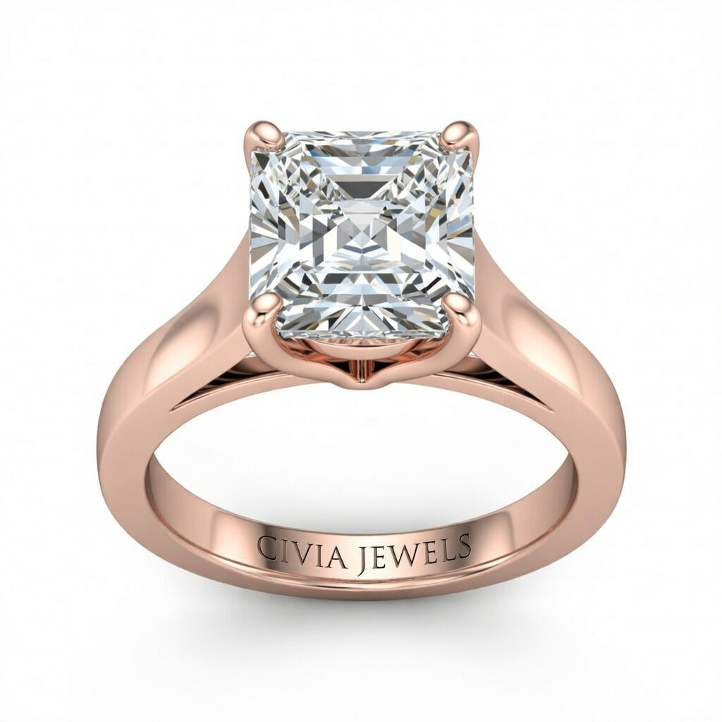 Rose Gold Princess Cut Solitaire Engagement Ring with Sleek Tapered Shank